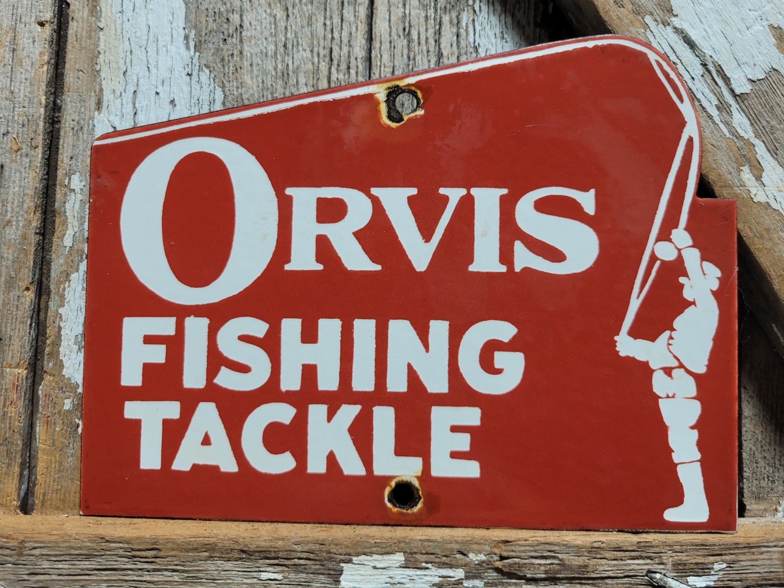 VINTAGE ORVIS PORCELAIN SIGN RARE OLD FLY FISHING TACKLE LURE TROUT SALMON FISH