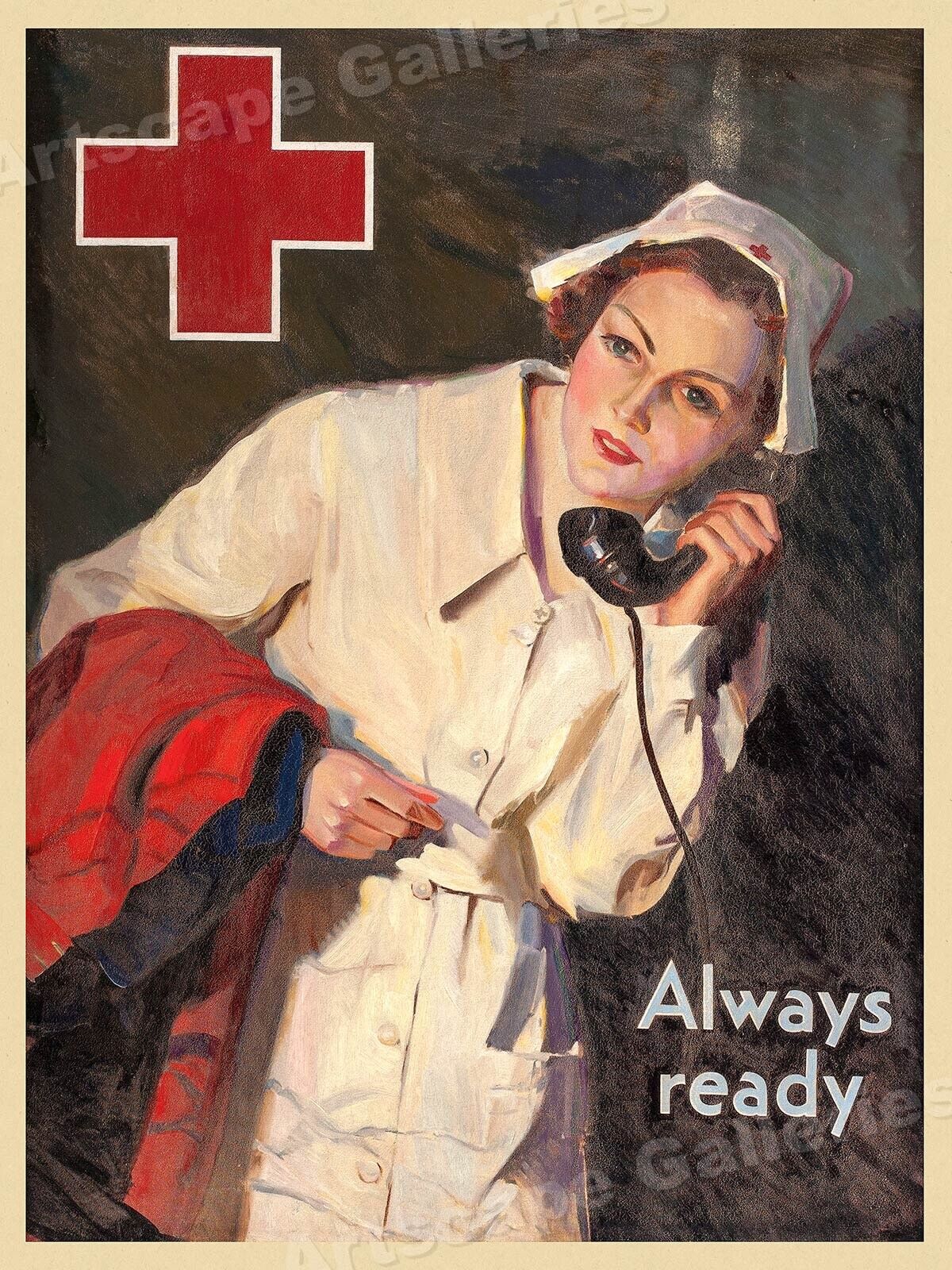 c1940s “Always Ready” Vintage Style Medical Nursing War Poster - 24x32