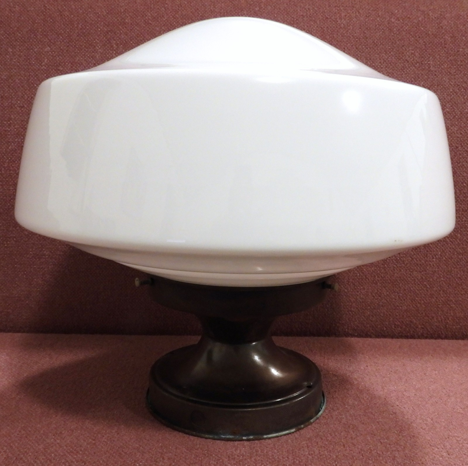 Very Large Schoolhouse Milk Glass Ceiling Light SHADE with Fixture 6