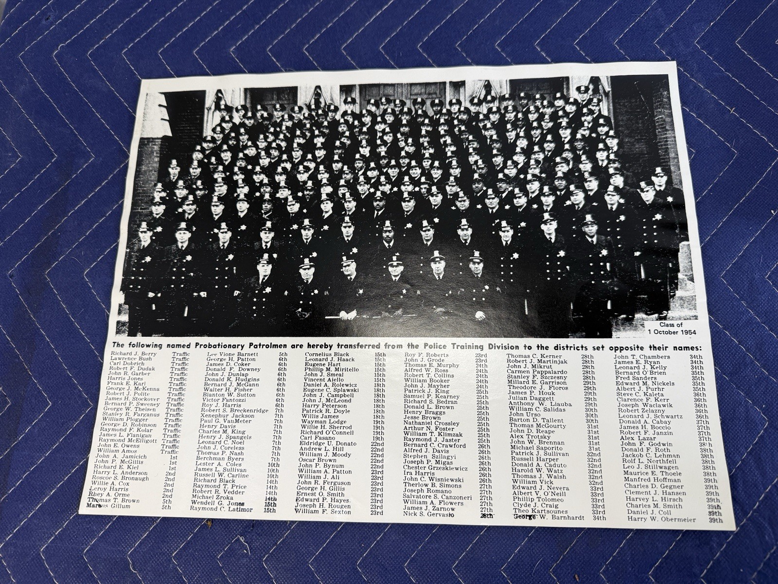 Vintage 1954 Chicago Police Department Graduation Photo Class October 1 1954