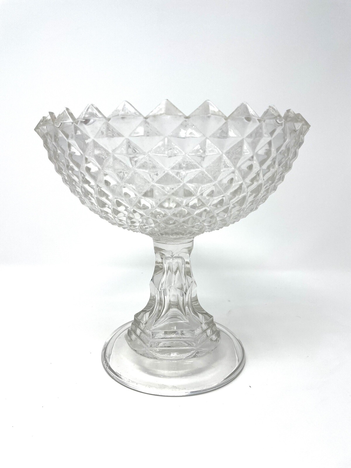 Gillinder Sawtooth Diamond Point Glass Compote Fruit Bowl Antique 1880