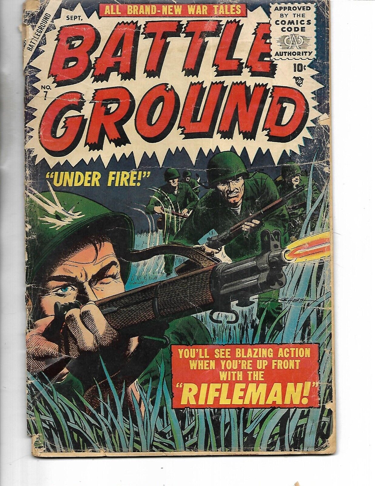 BATTLE GROUND #7 FAIR COND.  1955 ATLAS COMIC