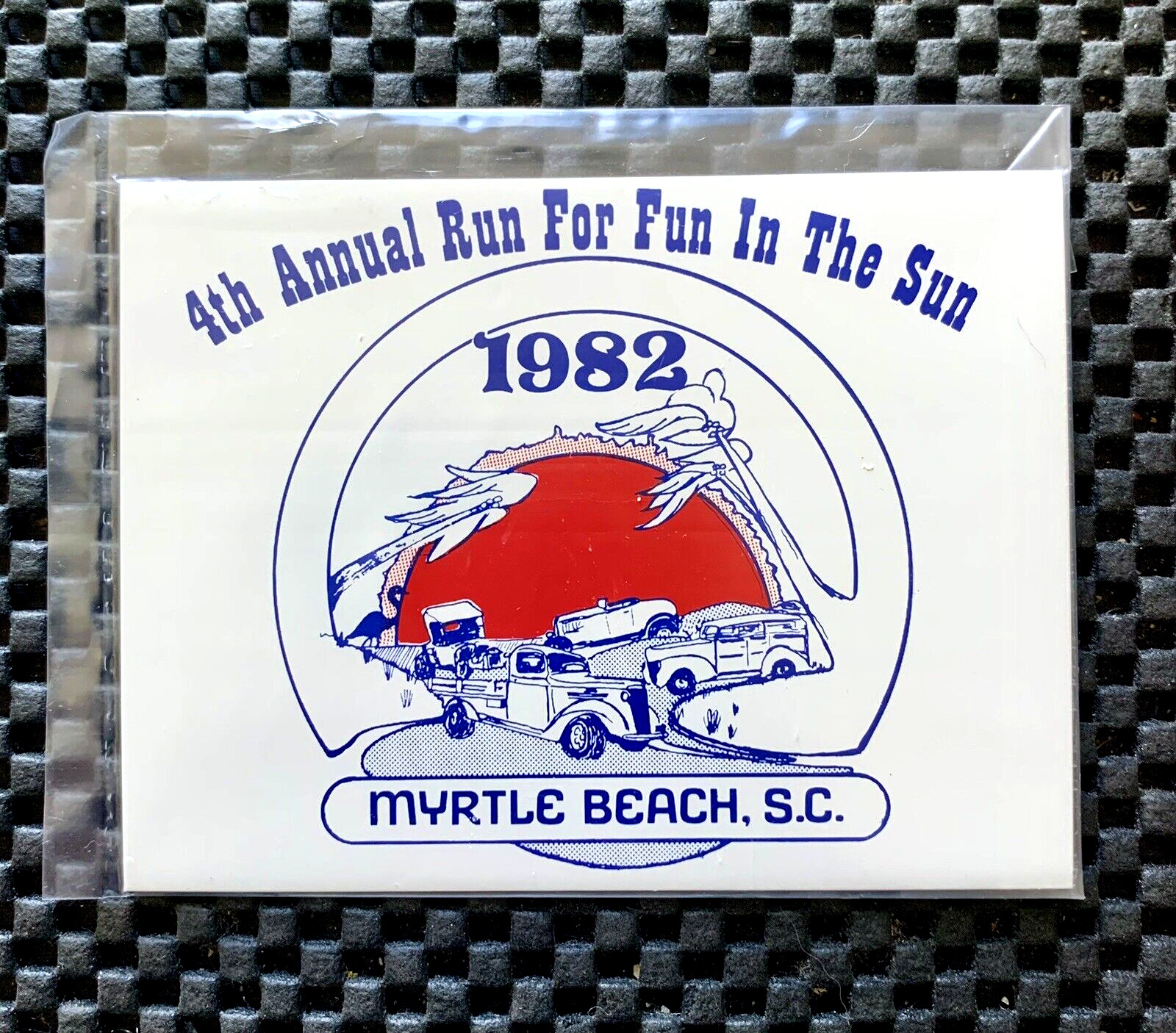 4TH ANNUAL RUN FOR FUN IN THE SUN 1982 MYRTLE BEACH SC DASHBOARD PLAQUE NIB