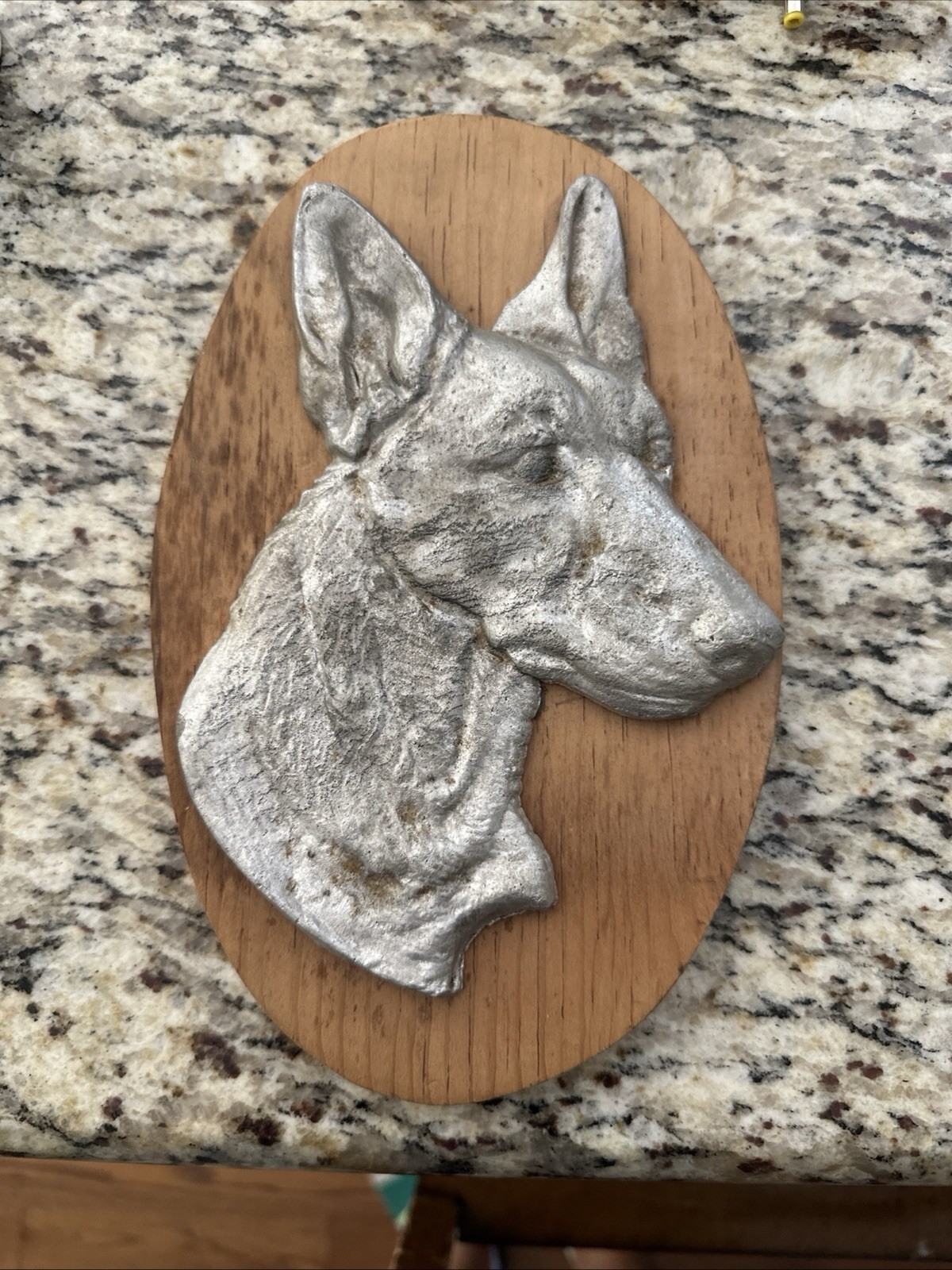 Vintage Cast Aluminum Metal German Shepherd Dog Head Decorative Plaque 1970s