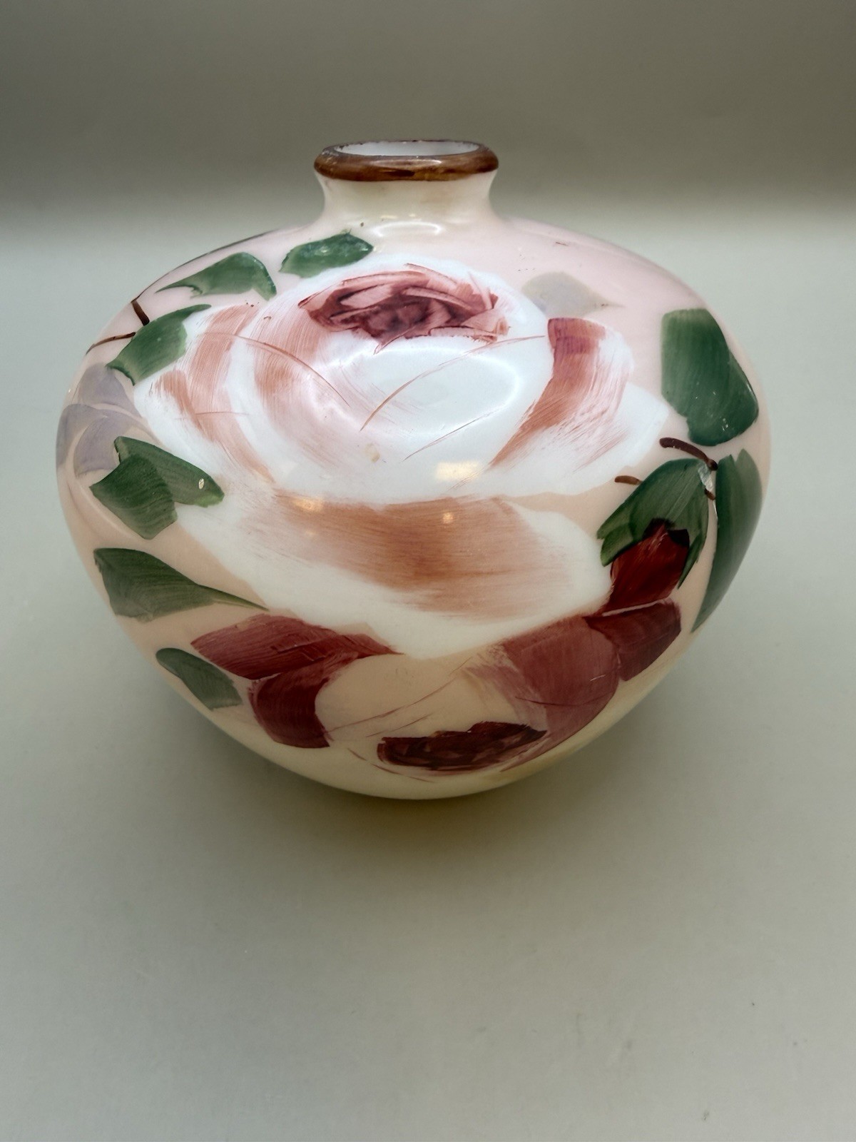 Hand-Painted Pink Floral Glass Bud Vase 5.5”-Vintage Cottage Decor