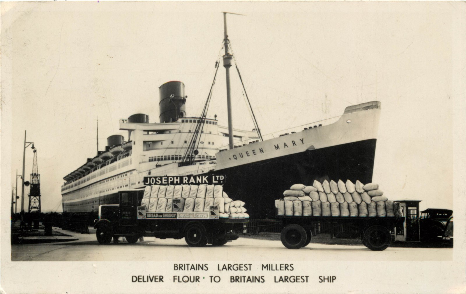 Ship Ocean Liner Cunard RMS Queen Mary Adv Joseph Rank Flour RPPC c1936 Postcard