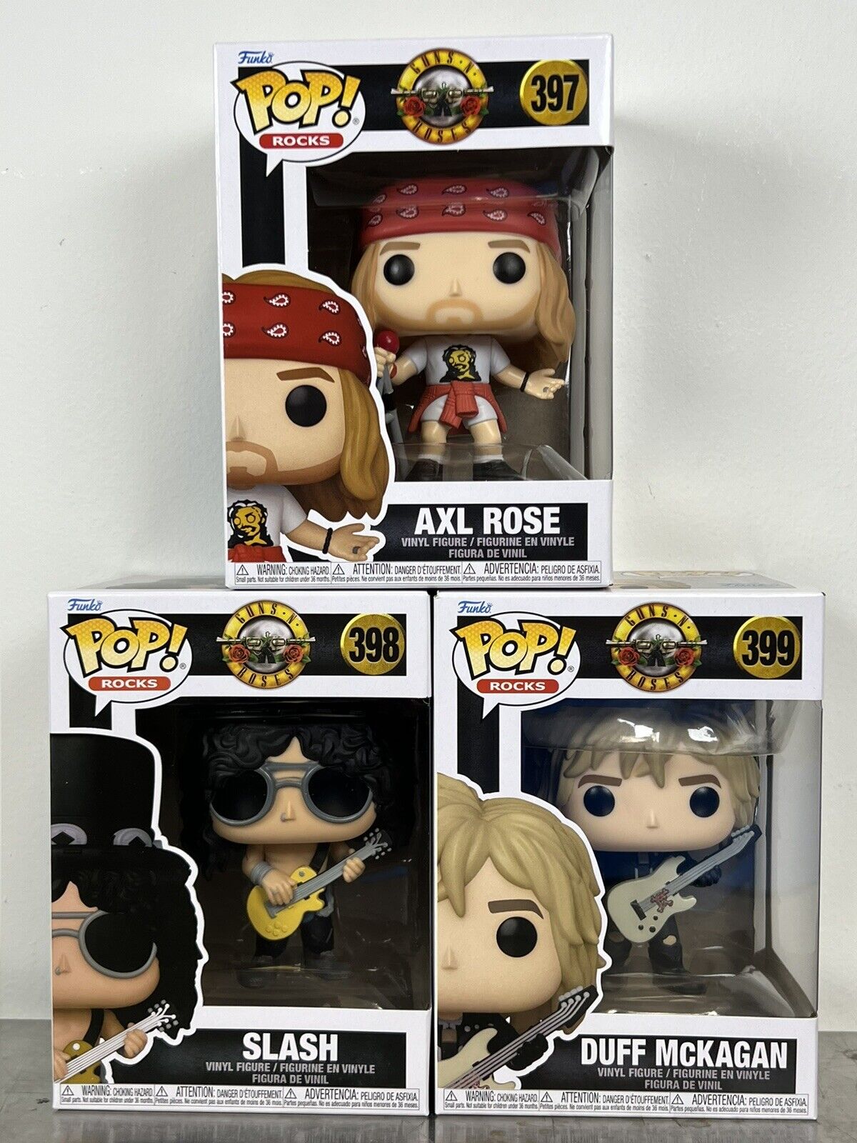 Funko Pop Guns N' Roses Alx Rose #397 Slash #398 Duff McKagan #399 (Set of 3)