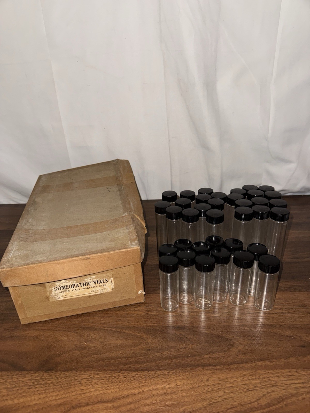 Rare Vintage Homeopathic Medicine Glass Capsule Vials With Bakelite Caps & Box