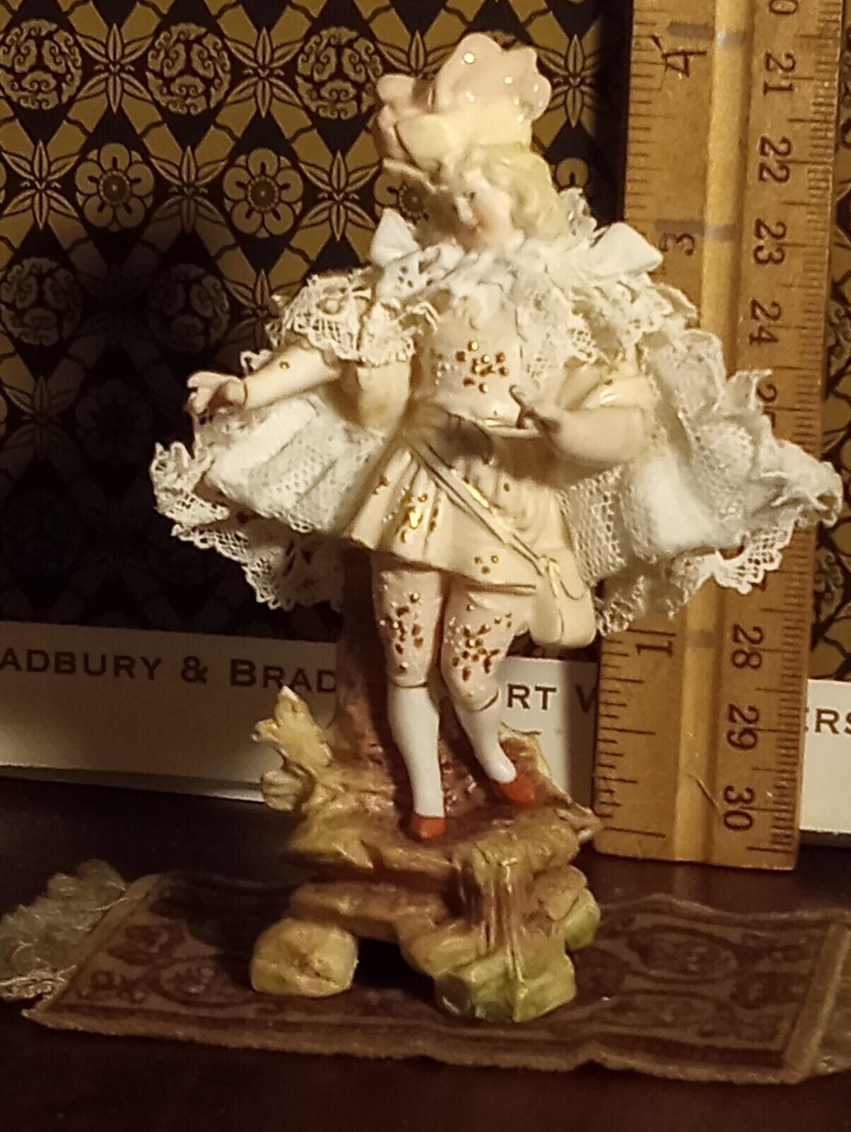 mini bisque antique figurine H& Galluba german dresden lace dollhouse 1:12 doll