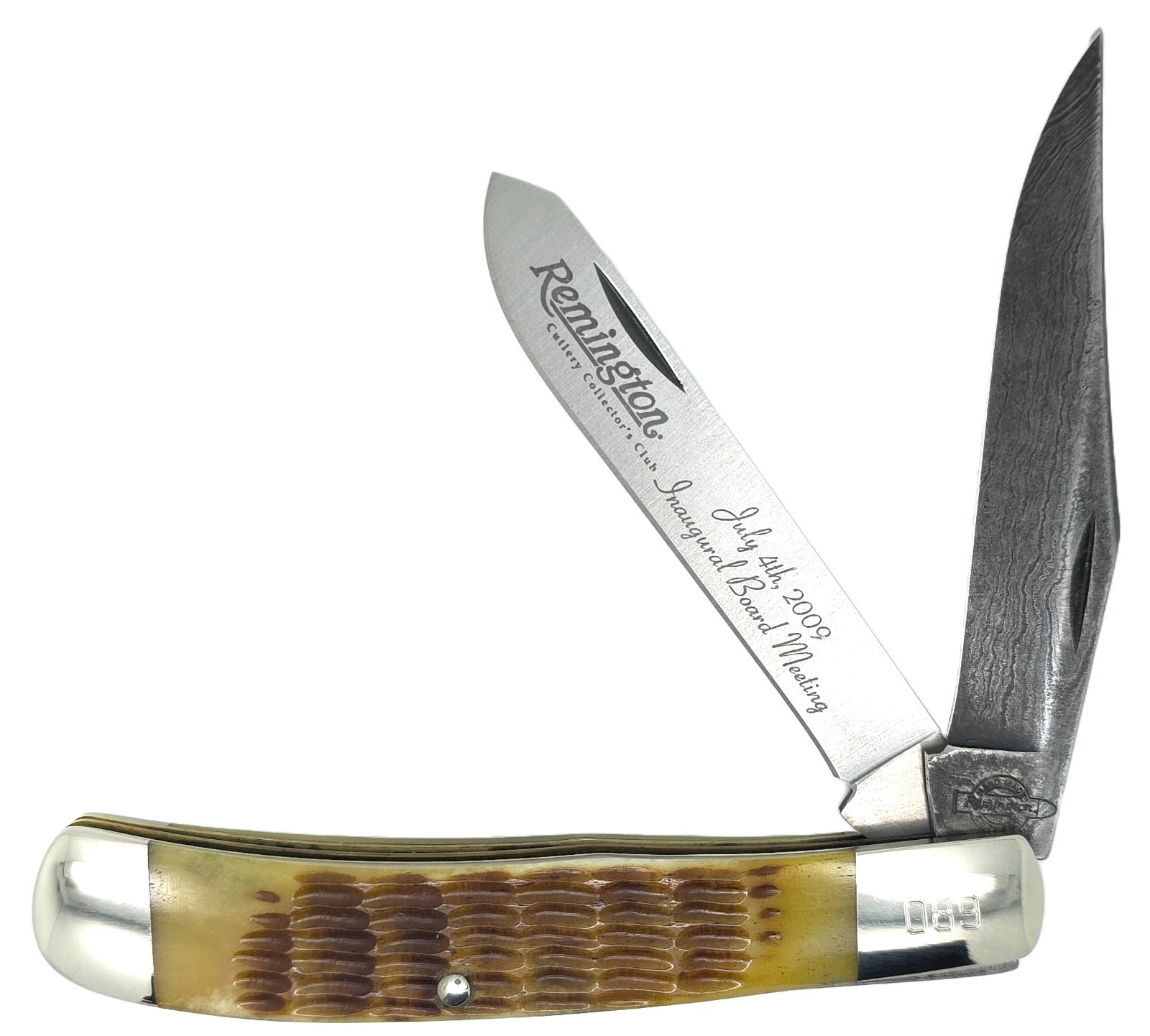 New Remington Cutlery Club 2009 Board Meeting Trapper Knife Damascus #089 NIB