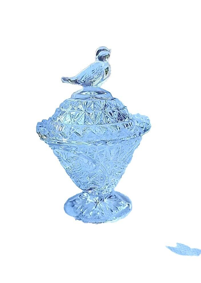 Hofbauer The Byrdes Clear Cut Lead Crystal Bird Trinket Jar Lidded Footed VTG 