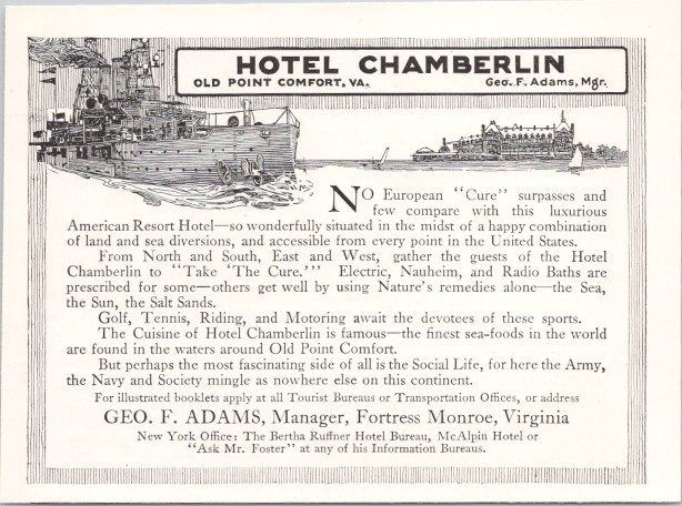 Hotel Chamberlin 1915 Vintage Print Ad Old Point Comfort Virginia