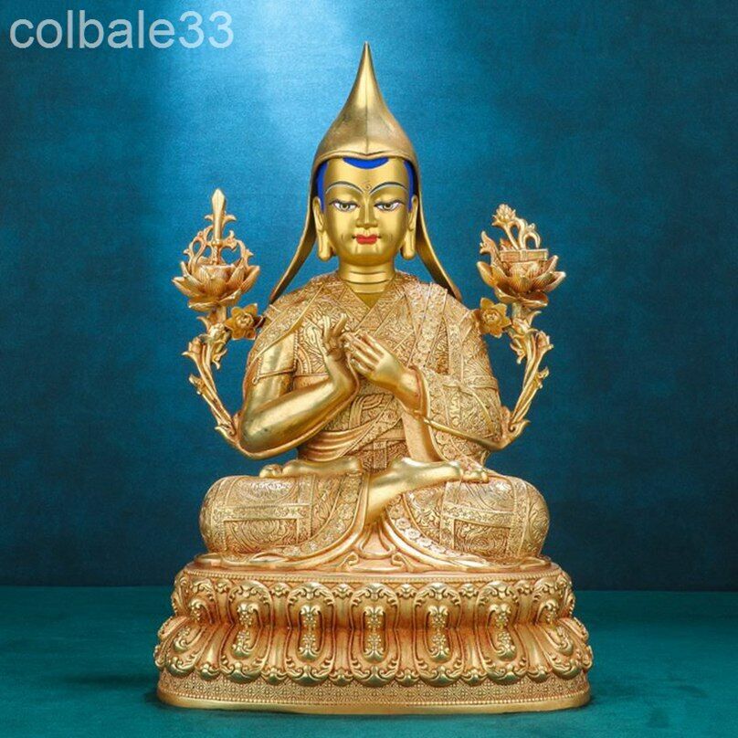 32cm copper gilding Tsongkhapa statue Tibetan buddhism temple shrine worship