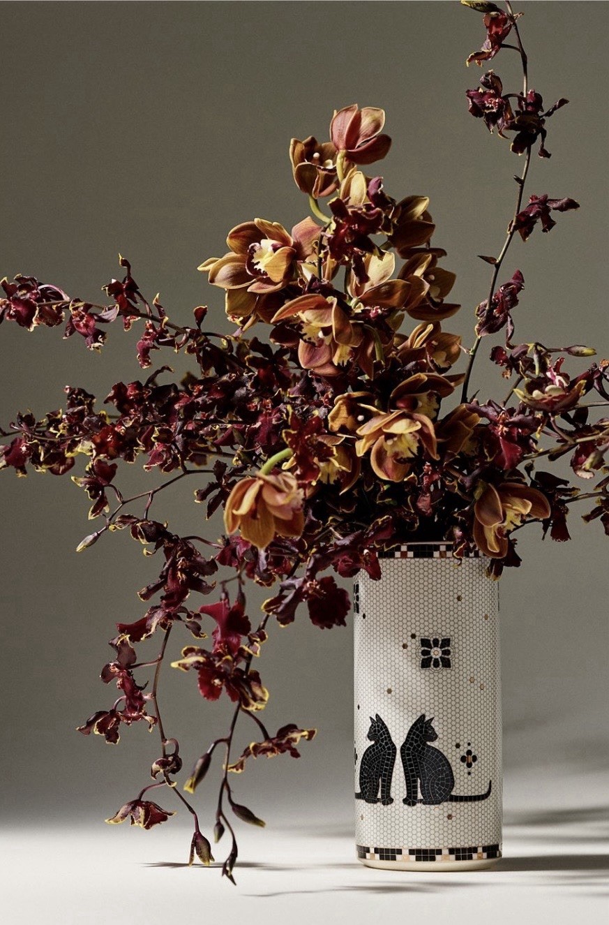 Anthropologie Bistro Tile Black Cat Halloween Edition 2026 Stoneware Vase