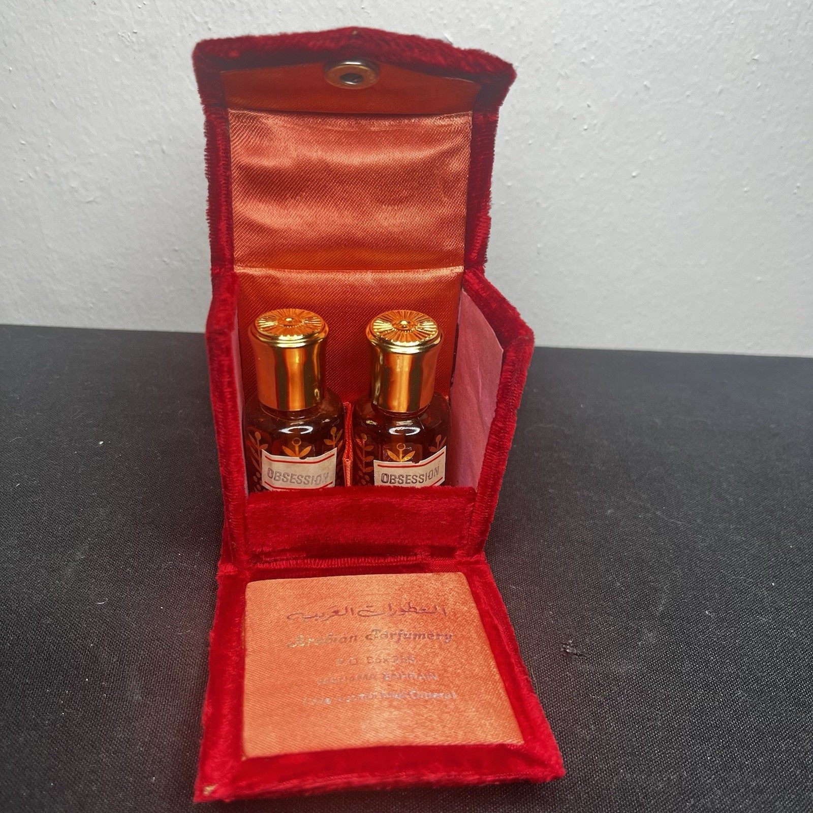 Vintage ARABIAN PARFUM W/ Red Velvet Box “Obsession” Perfume 2 Bottles