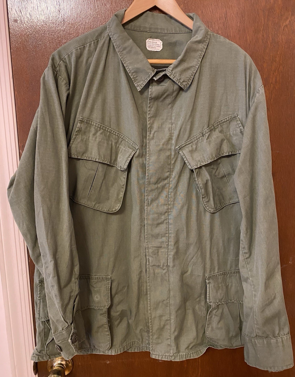 Vintage Vietnam Jungle Jacket Men’s Large OD Green 107 Slant Pockets Poplin 1968