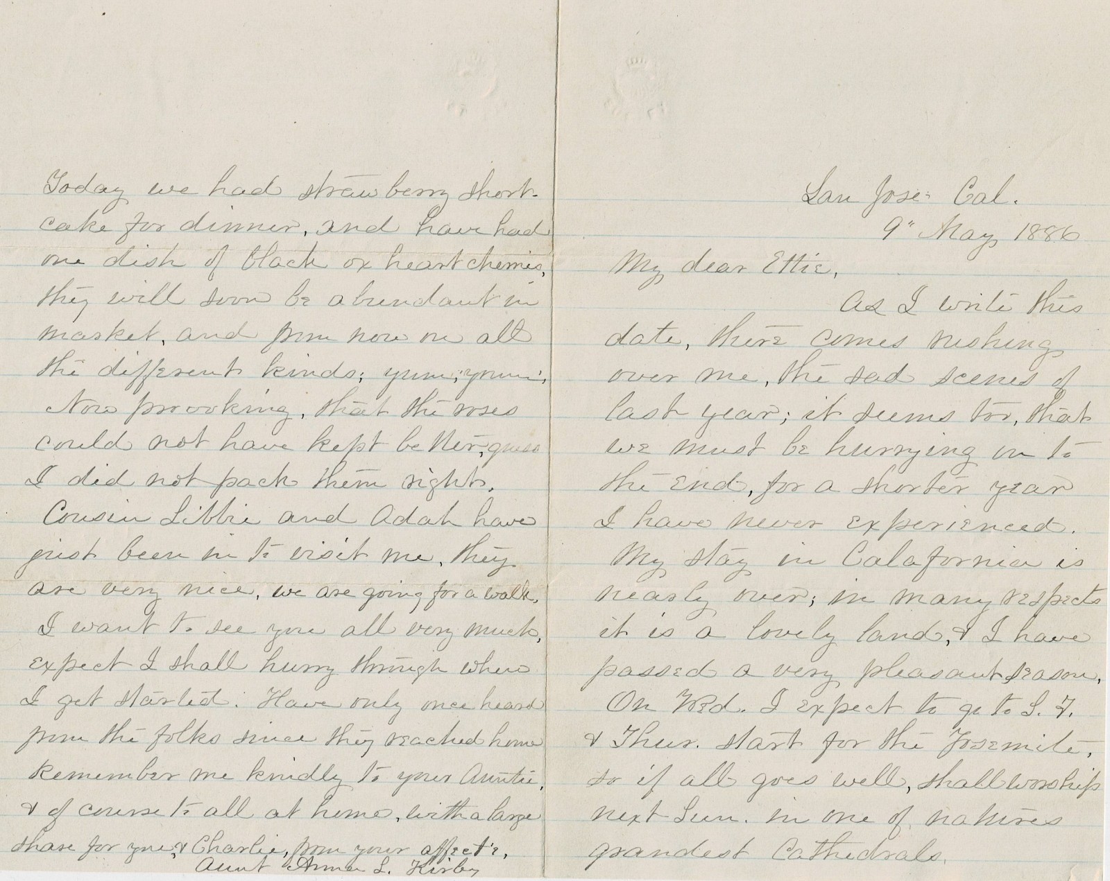 1886 Letter from San Jose, CA