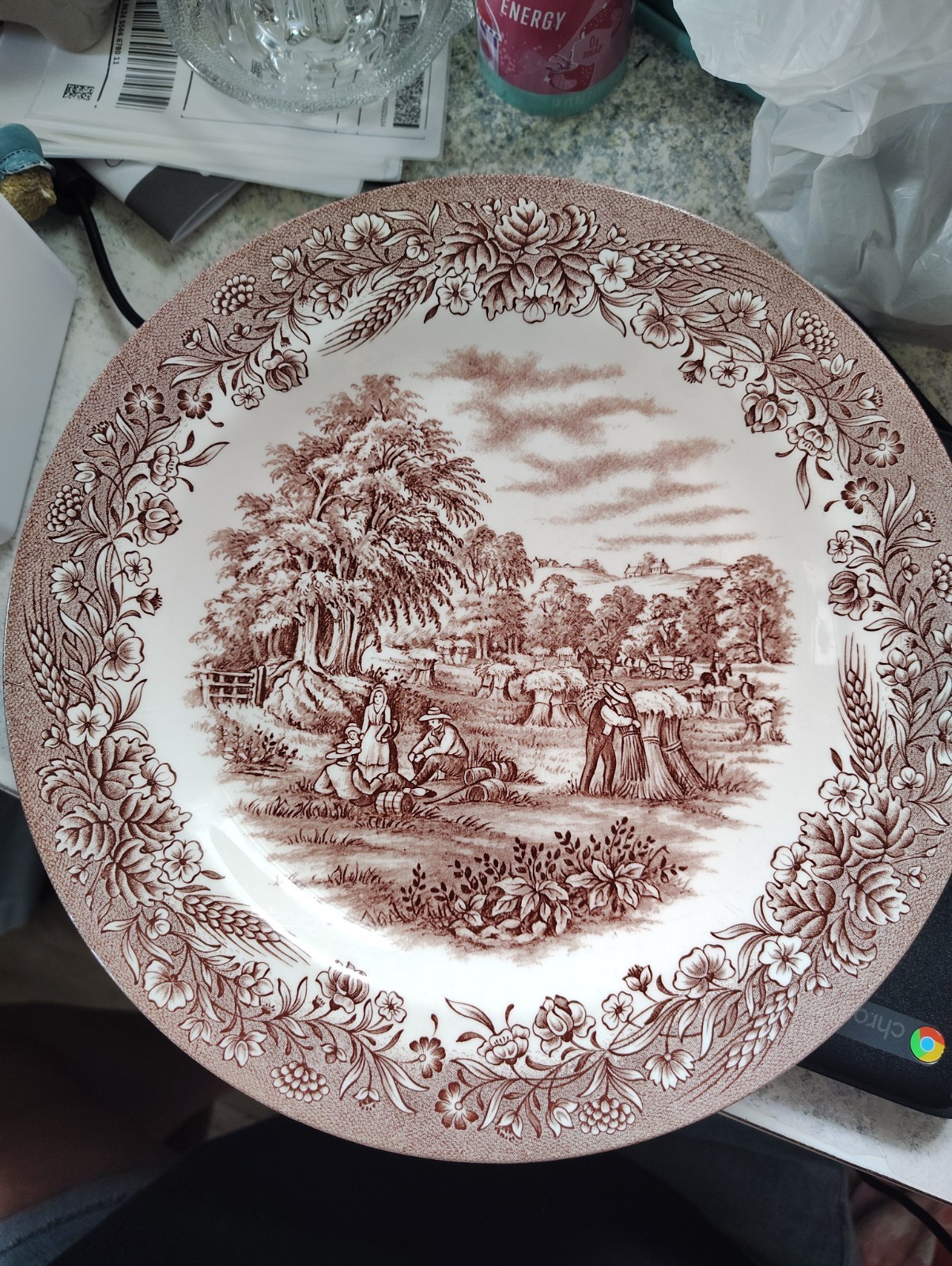 Currier & Ives Brown HARVEST Plate By Churchill England Heritage Mint 26cm D