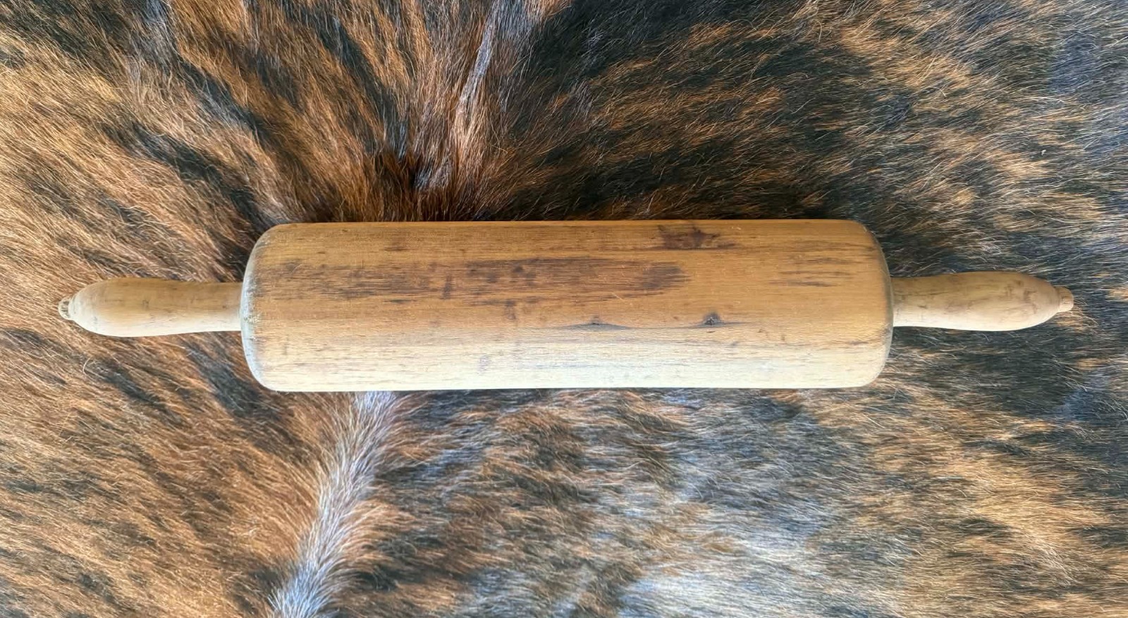 Vintage Primitive One Piece Turned Wood Rolling Pin 22” Oversized Farmhouse