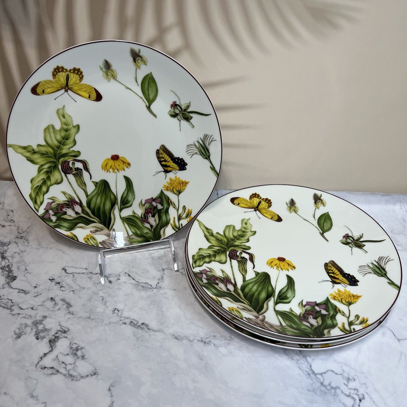 4 Grace\'s Teaware Dinner Plates Wildflowers & Butterflys New