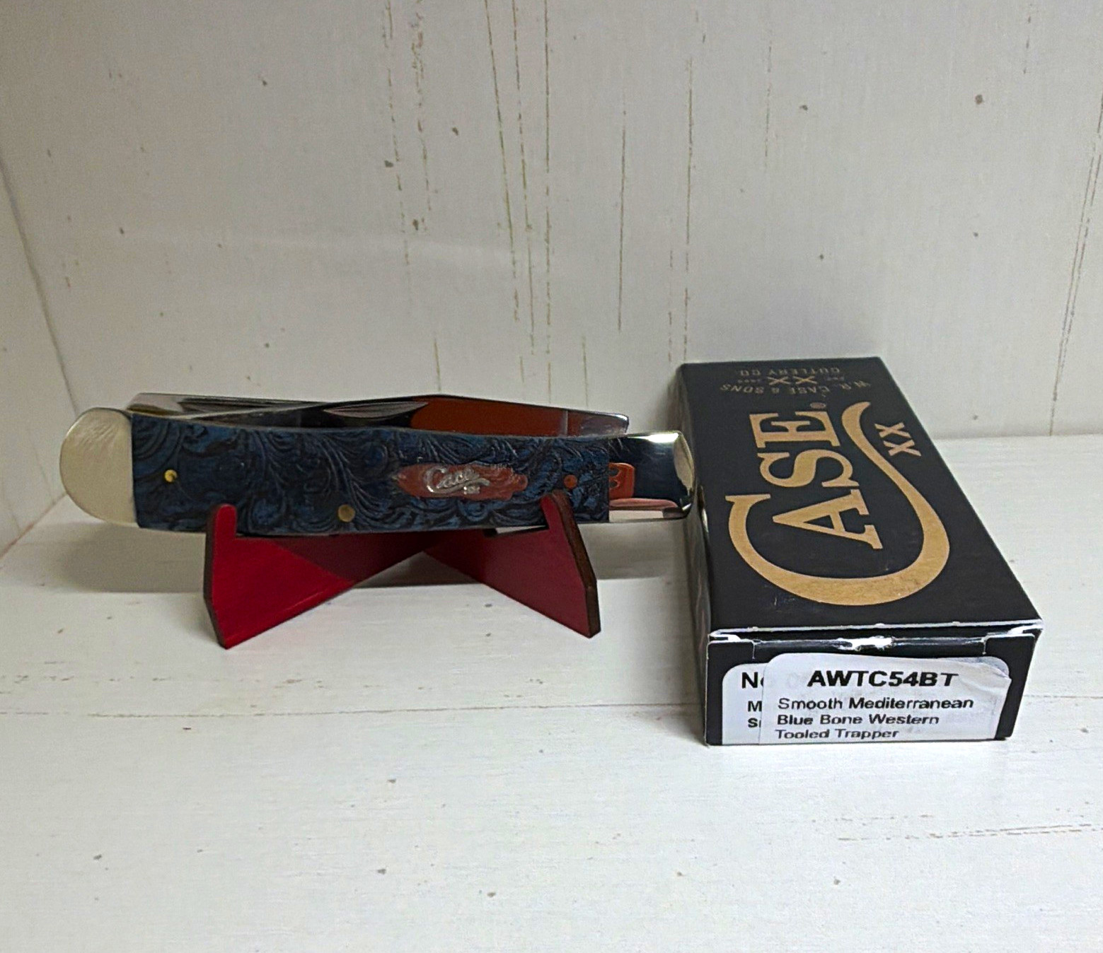 **CUSTOM WESTERN TOOLED*Case XX Smooth Mediterranean Blue Bone FULL SIZE TRAPPER