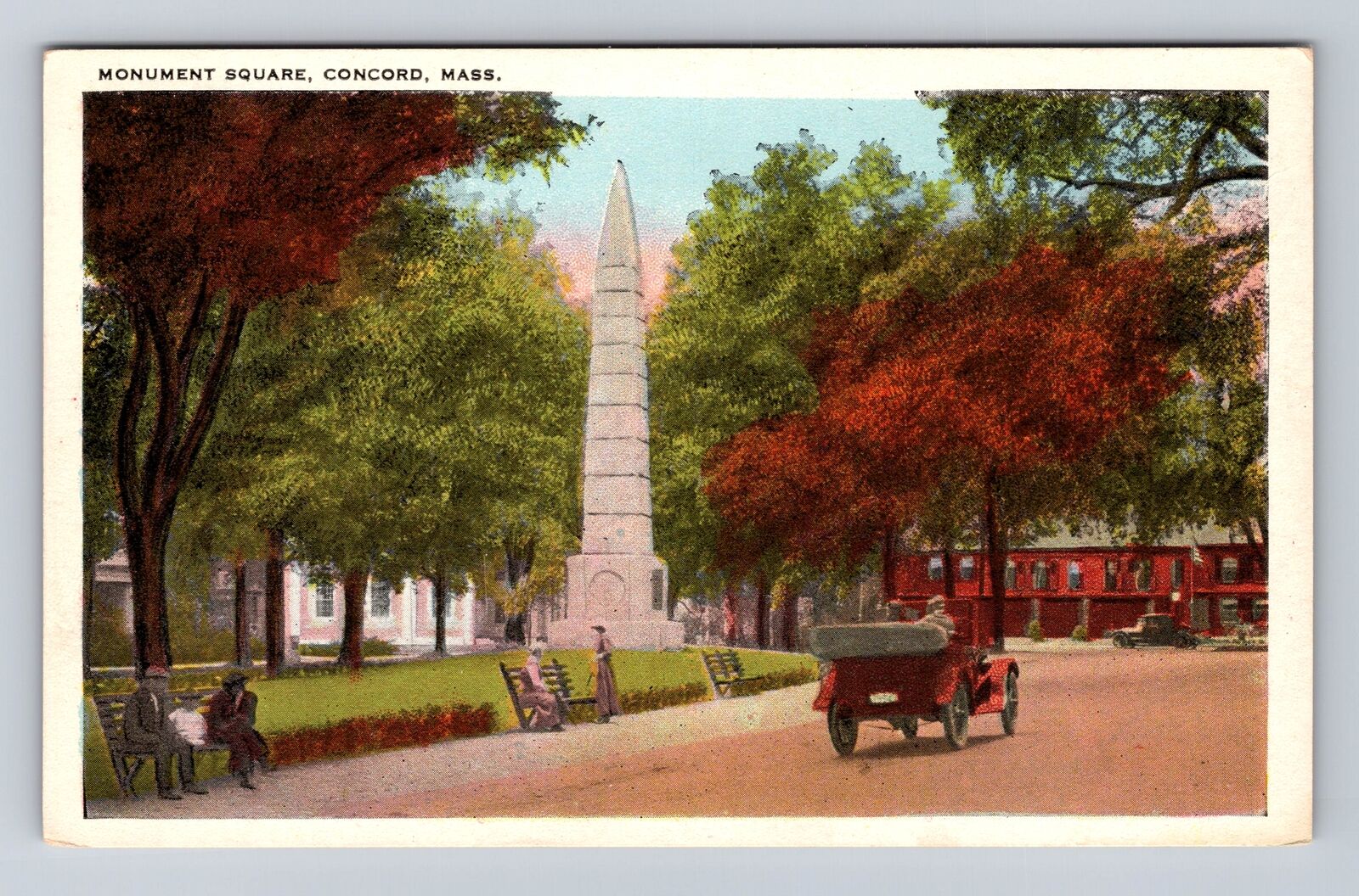 Concord MA-Massachusetts, Monument Square, Antique, Vintage Souvenir Postcard