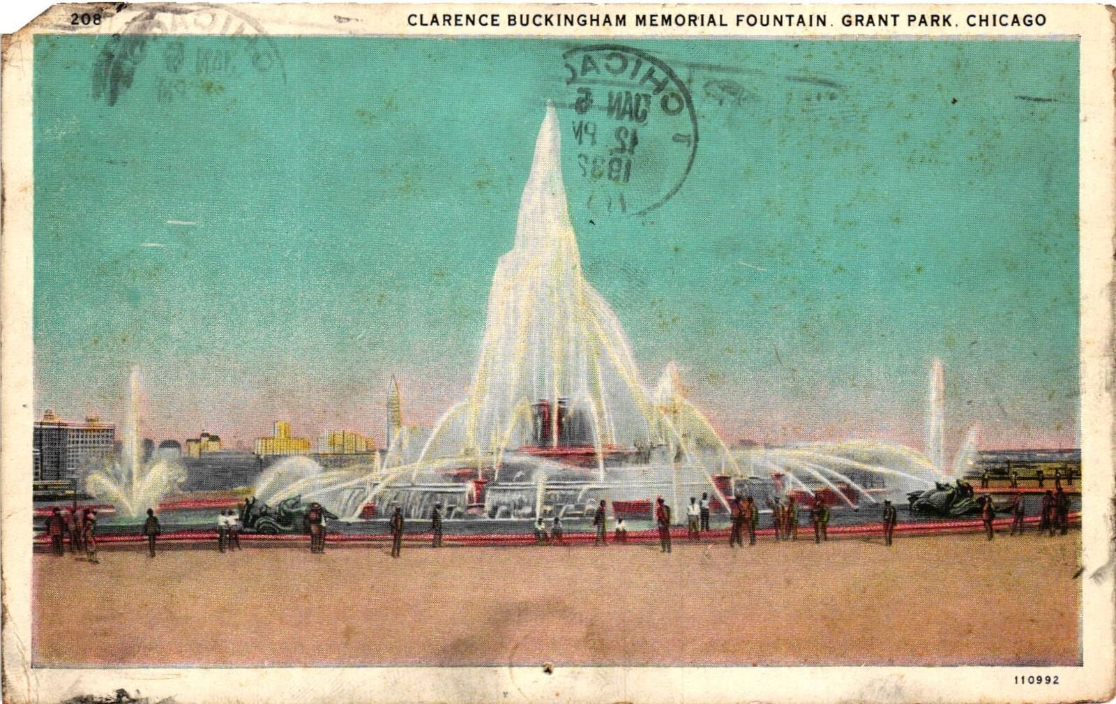 Vintage Postcard- 110882. CLARENCE BUCKINGHAM MEMORIAL FOUNTAIN, . Posted 1932