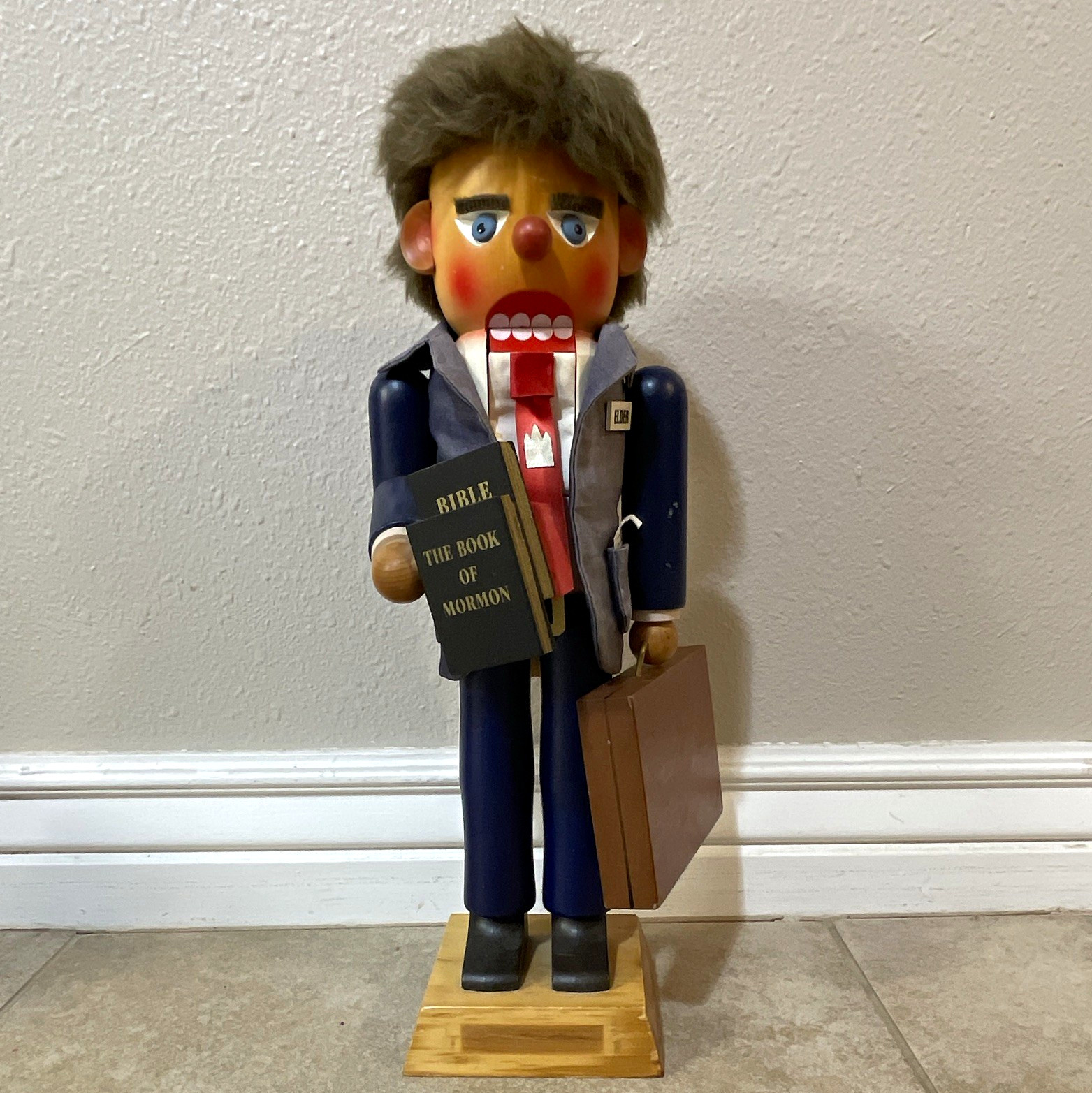 Christian Ulbricht Elder Missionary Nutcracker w/ Bible & Book of Mormon, Blue
