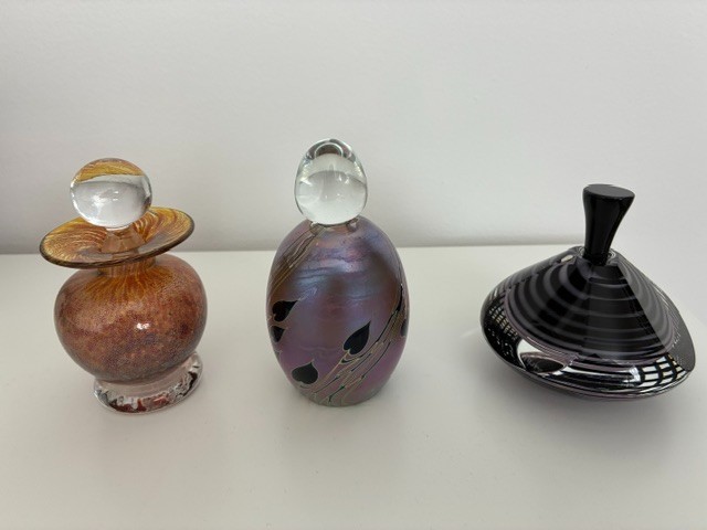 Lot of Three (3) Vintage/Retro Hand Blown Art Glass Collectible Perfume Bottles