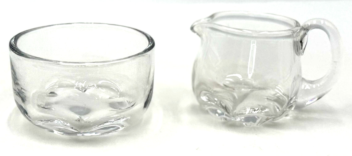 Vintage Clear Glass Creamer Sugar Bowl Set Pressed Floral Pattern Small