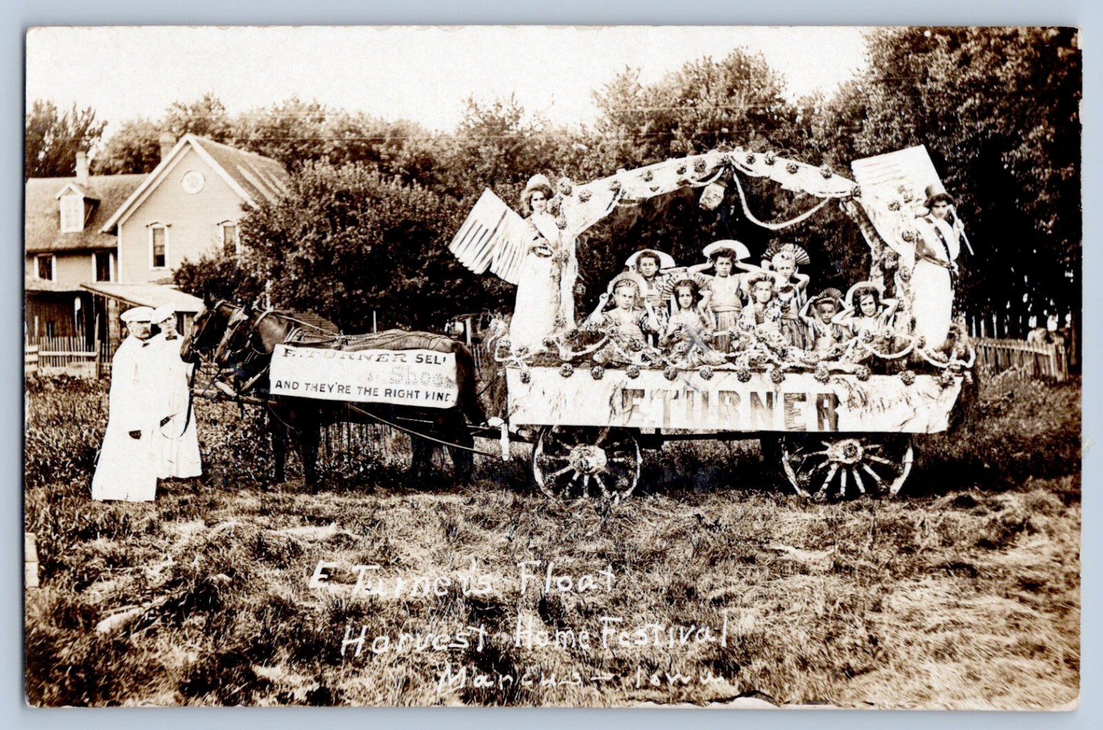 Marcus Iowa E Turner Shoes Float Harvest Festival Real Photo Postcard RPPC 1909