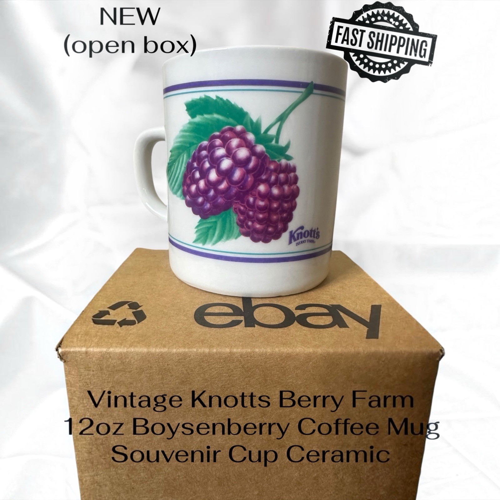 Vtg Knotts Berry Farm 12oz Boysenberry Coffee Mug Souvenir Cup Ceramic FAST SHIP