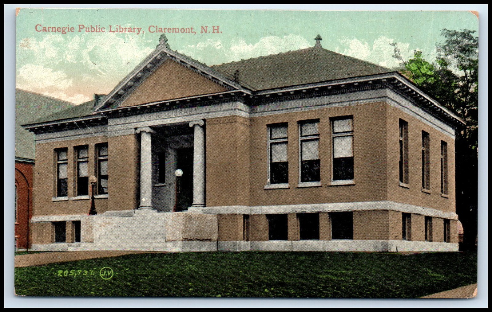 Postcard Carnegie Public Library, Claremont, N. H.   J77