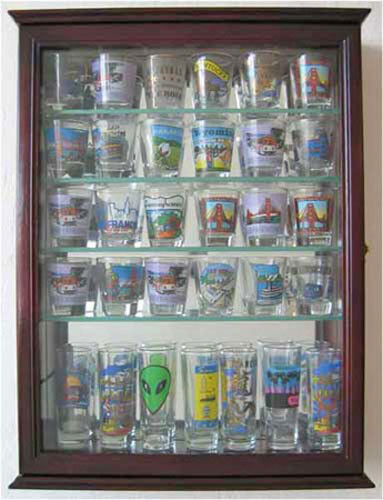 36 Shot Glass or 21 Shooter Display Case Cabinet with door, Solid Wood,SCD06B-CH