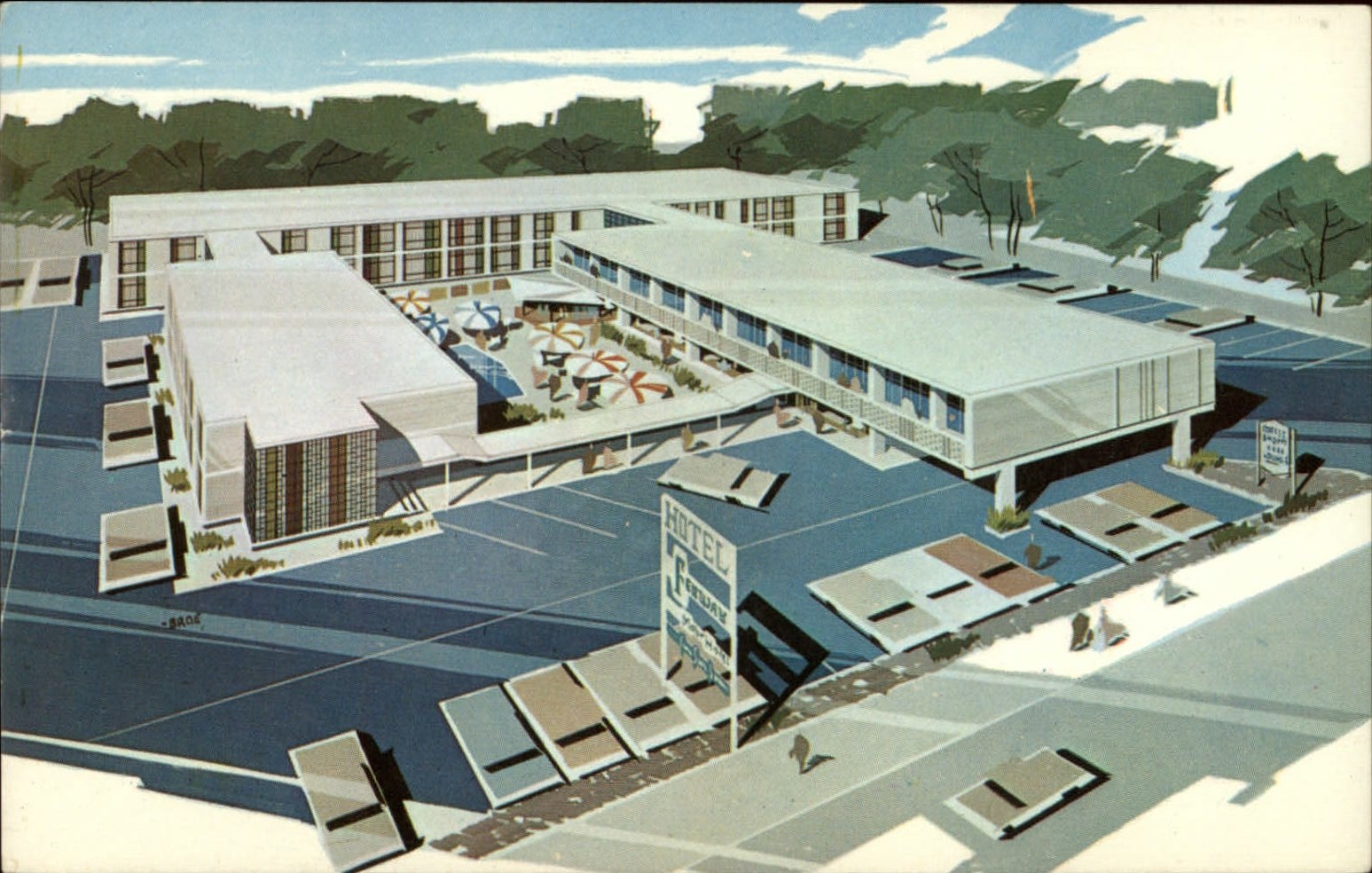 Boston Massachusetts Fenway Motor Hotel artist rendering unused vintage postcard