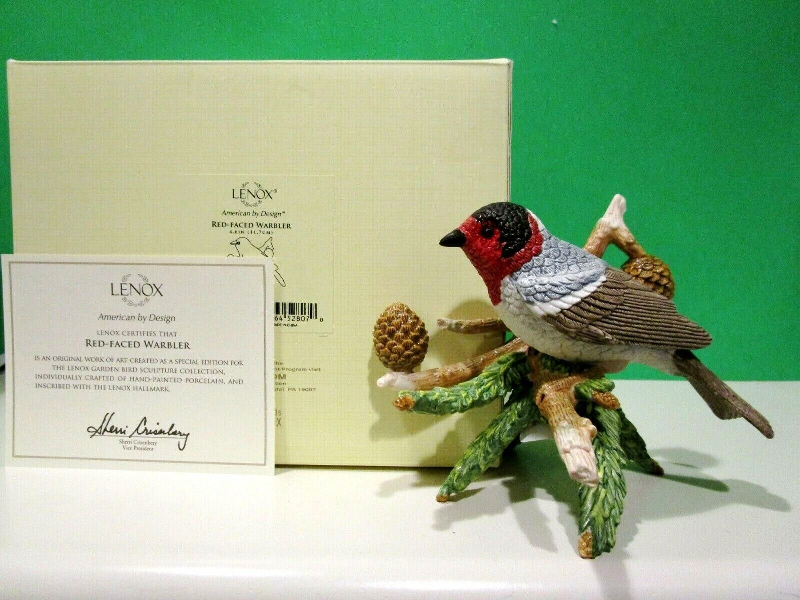 LENOX RED FACED WARBLER Garden Bird sculpture NEW in BOX with COA