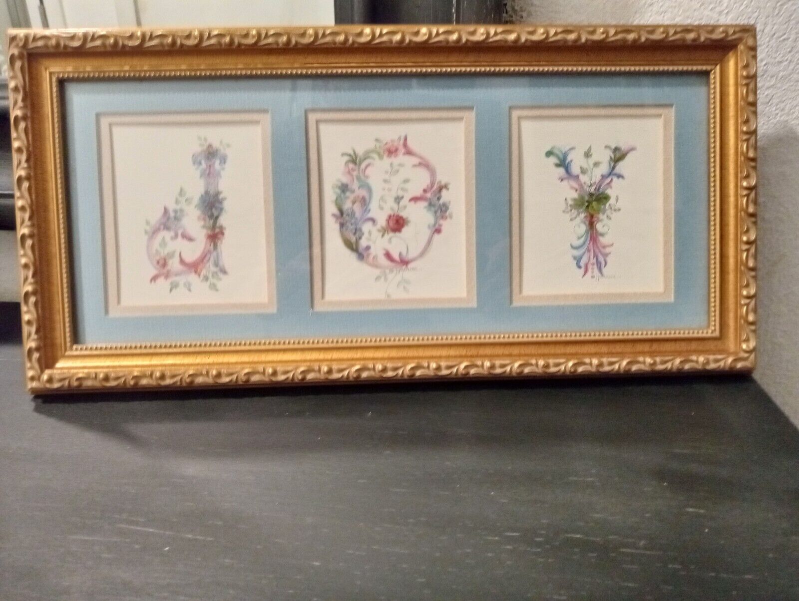 Vintage J Pearson JOY Picture Double Matted Exquisite Gold Frame floral painting