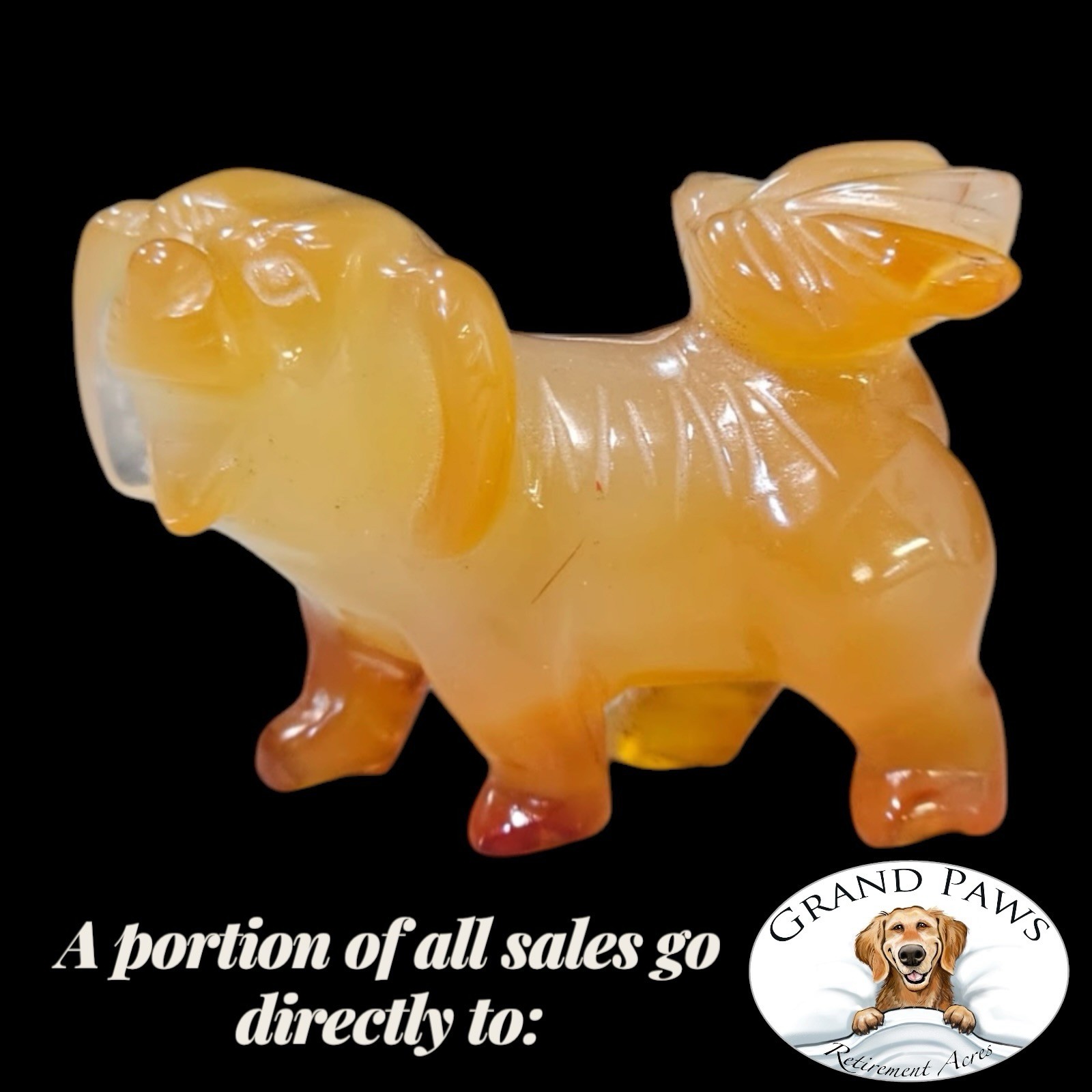 Vintage Hand Carved Carnelian Agate Orange Jade Pekingese Dog Figurine 2 Inch