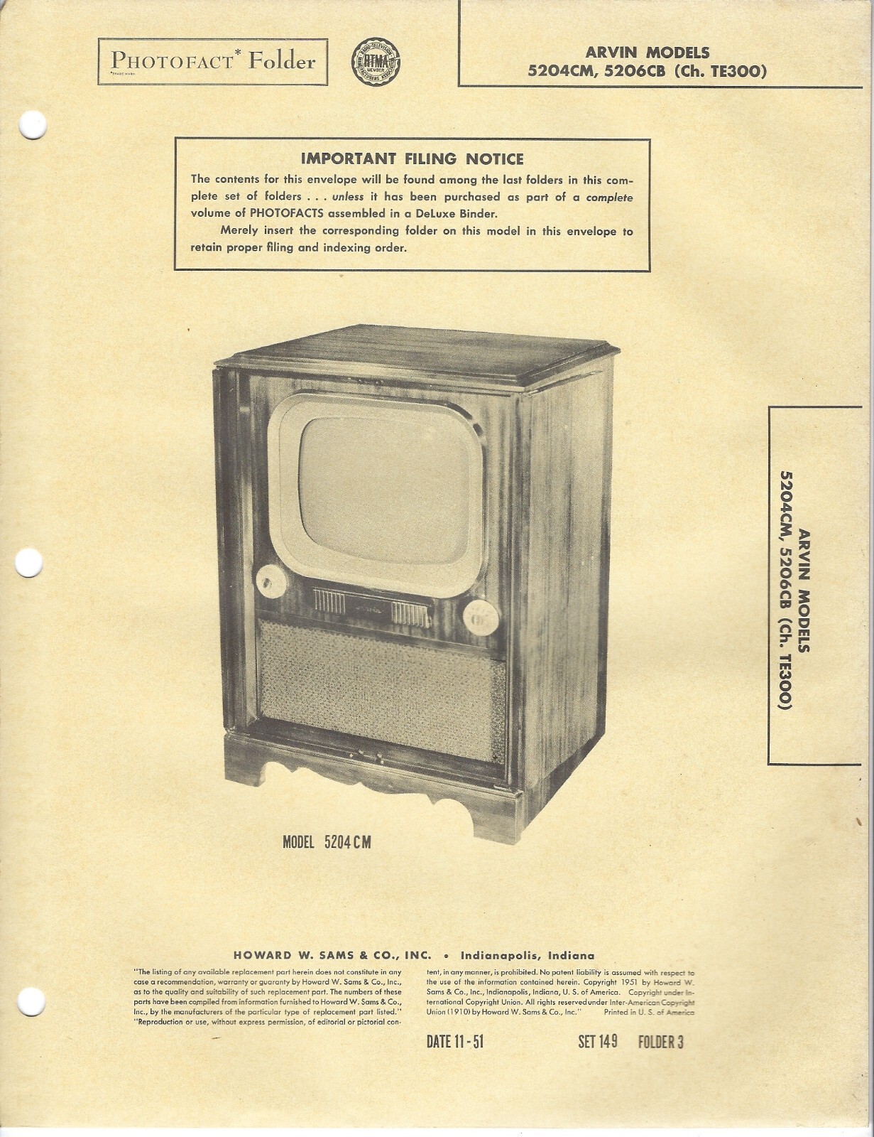 1951 Arvin 5204CM 5206CB Television Tv Photofact Manual Schematic 5204 5206 CM