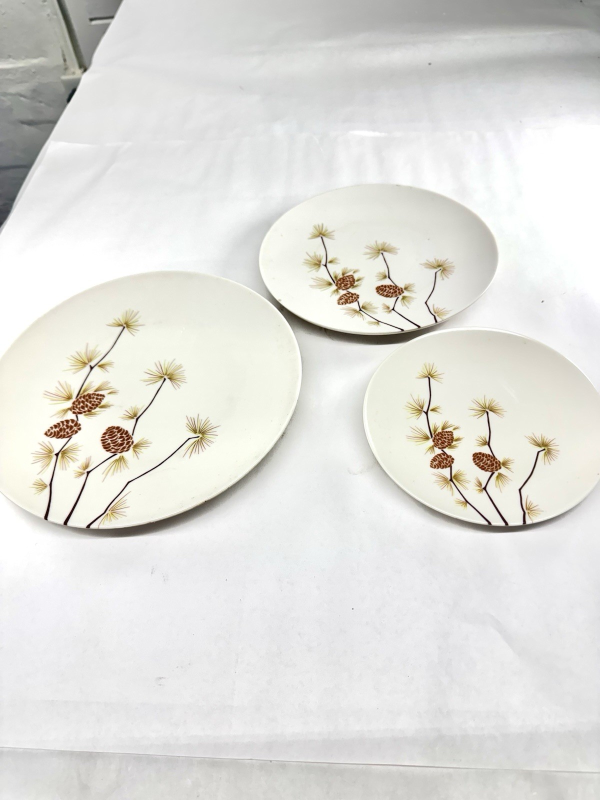 16Vtg  Boonton Ware Pinecone Melamine Melmac Plates3104-8 USA 5(6