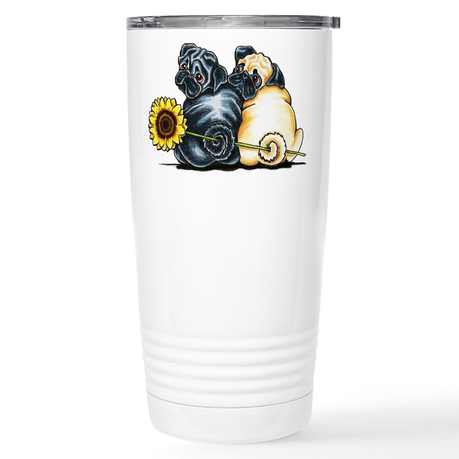 CafePress Sunny Pugs Travel Mug 20 oz. Insulated Stainless 20 Ounces, White CafePress Sunny Pugs Travel Mug 20 oz. Insulated Stainless 20 Ounces, White
