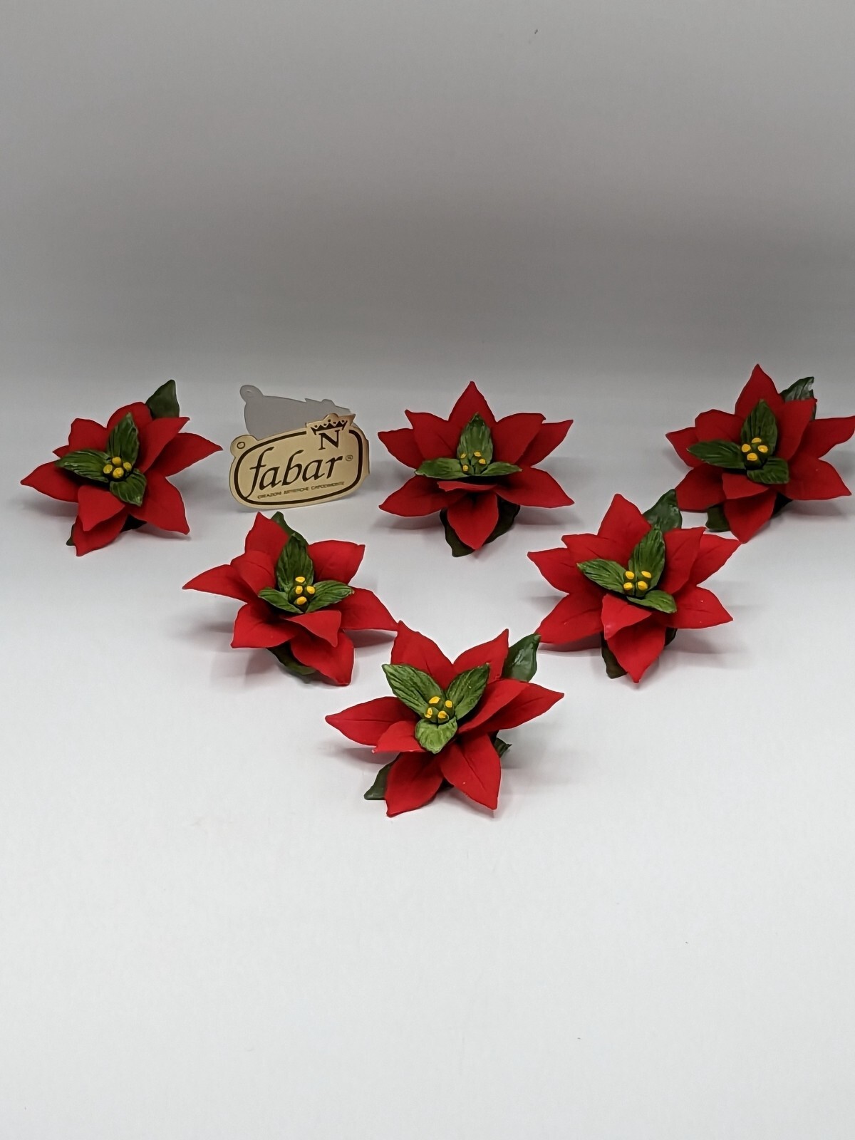Vintage Fabar Capodimonte Poinsettias Porcelain Set of 6 Italy with Box *READ*