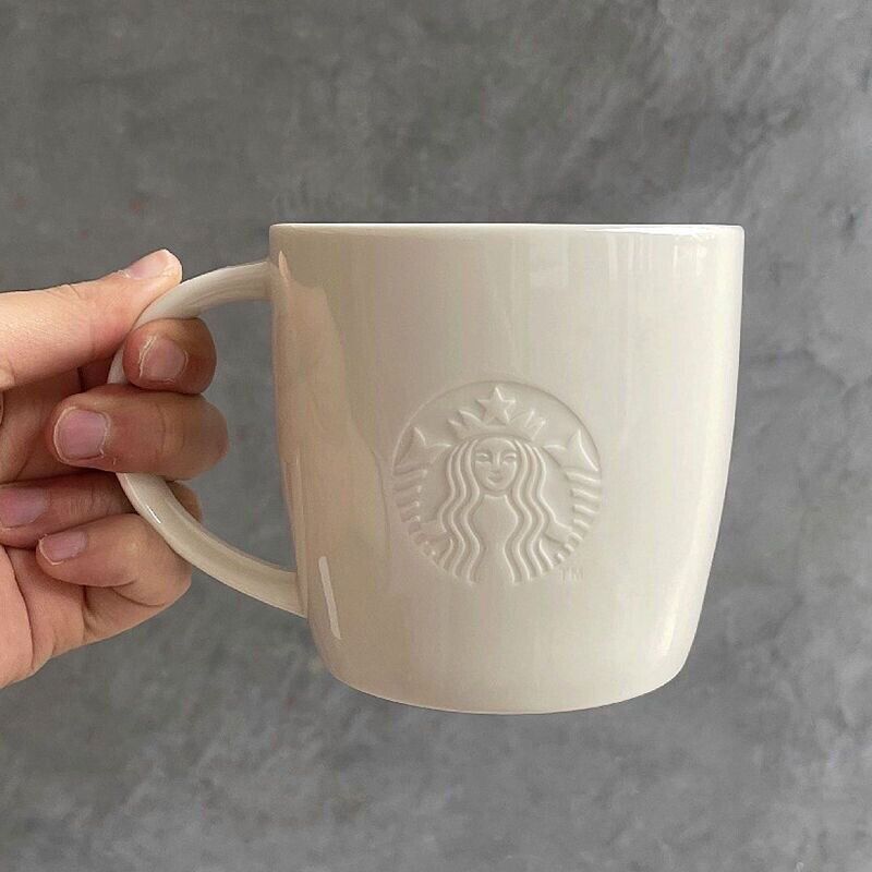 Starbucks Cup Embossed Mug White Ceramic Cup Classic Starbucks Coffee Simple Cup