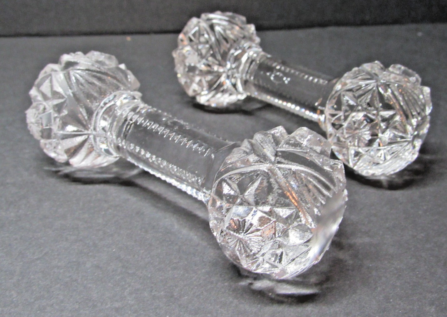 2 Vintage  Crystal Glass Dumbbell Style Elegant Knife Rest Stand #A27-26