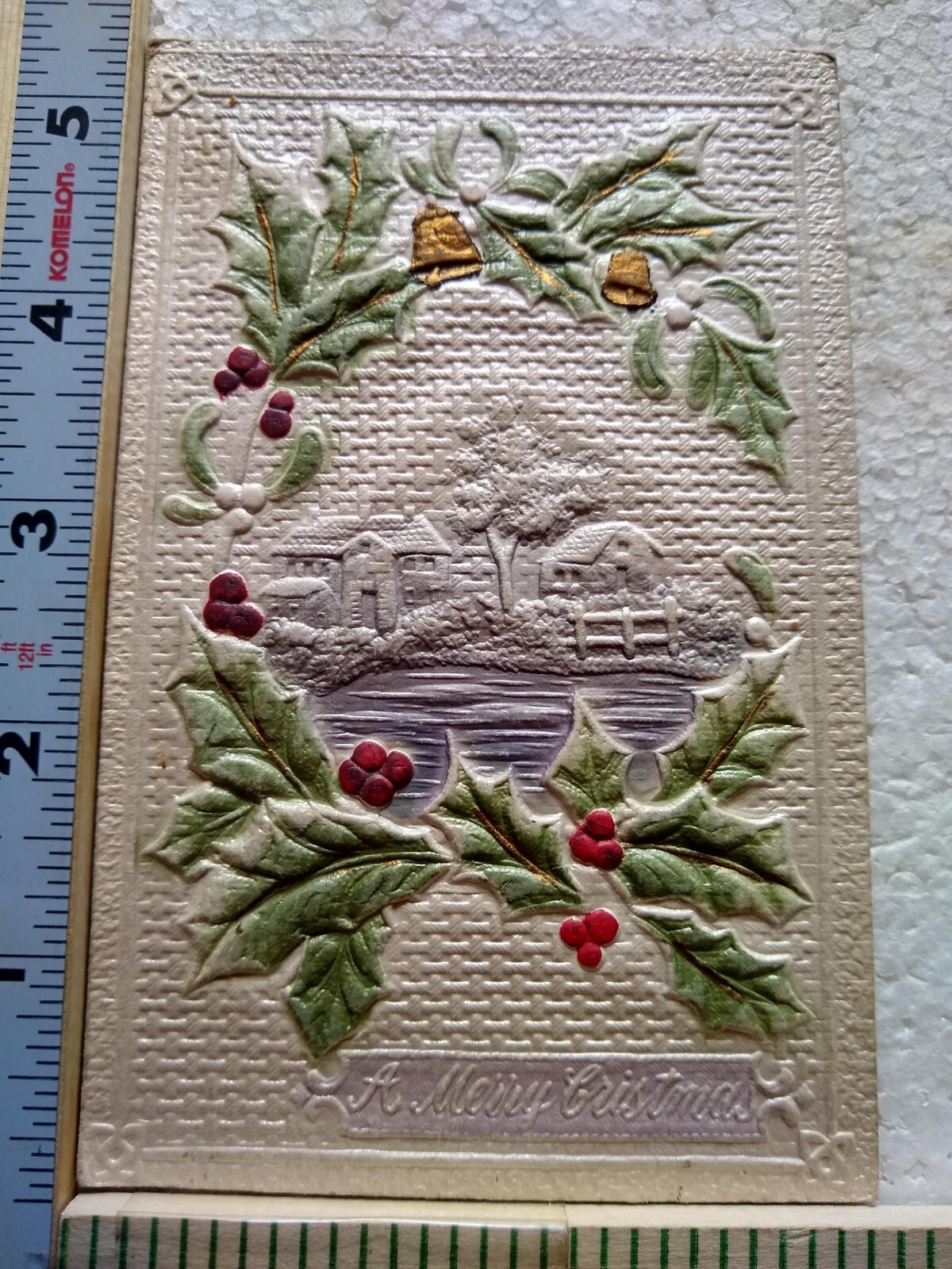 Postcard A Merry Christmas Christmas Holly Art Print Embossed Card