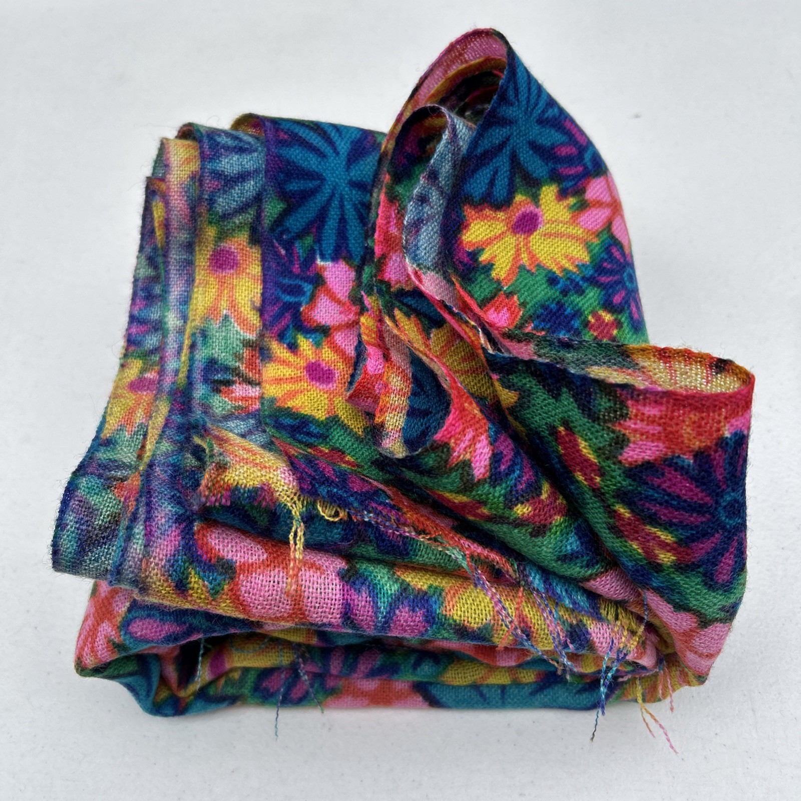 VTG 1970s Neon Floral Polyester Fabric 3.5 Yds Retro Trippy Hippie Mod 46W