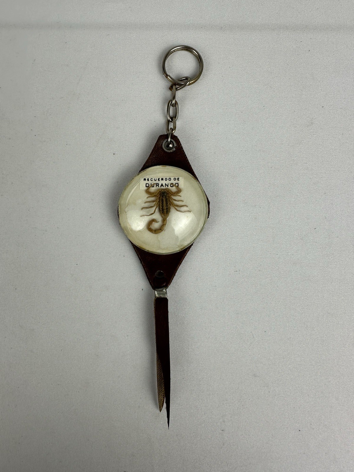 Vintage Durango Mexico Real Scorpion Lucite Leather Tassel Keychain Souvenir