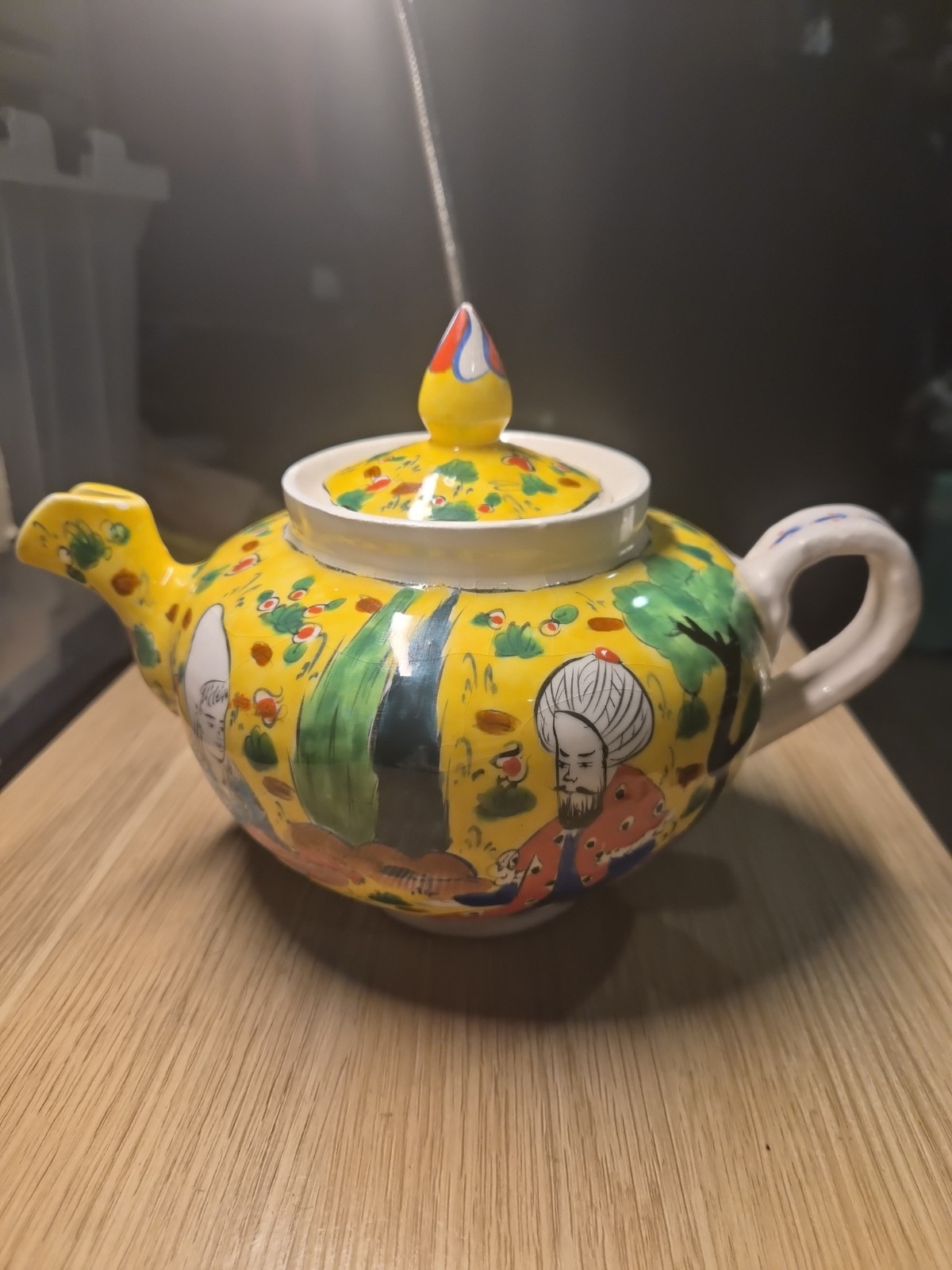 Handcrafted Kütahya Turkish ceramic teapot vibrant yellow Vintage. One Of A Kind