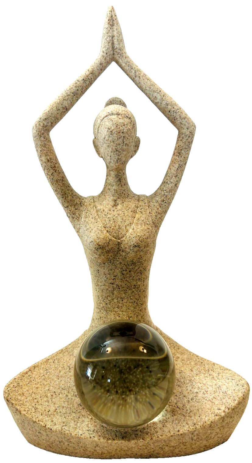 Yoga Zen Woman Crystal Ball Sandstone Reiki Statue Meditation Sculpture 12\