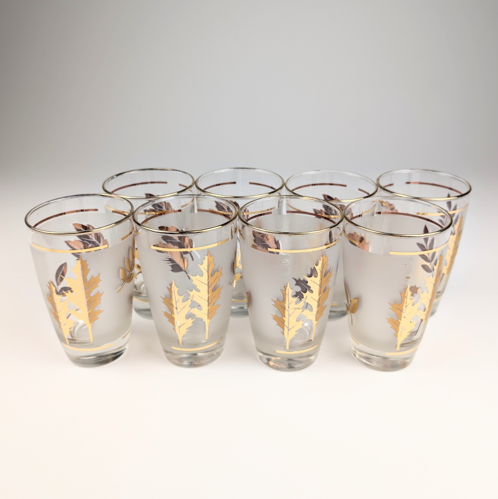 LIBBEY 8 Golden Foliage Hostess 10 Oz Beverage Glasses 22K Gold Original Box